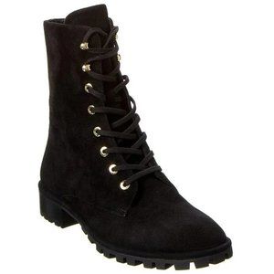 Stuart Weitzman Women's Black Laine Suede Combat Boot Size 8